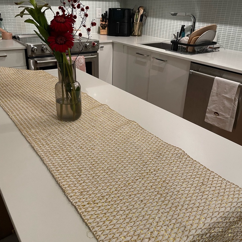Gold and white table runner